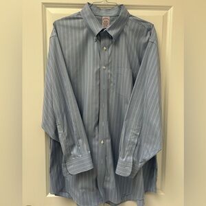 Brooks Brothers men’s blue striped button down, non iron dress shirt.